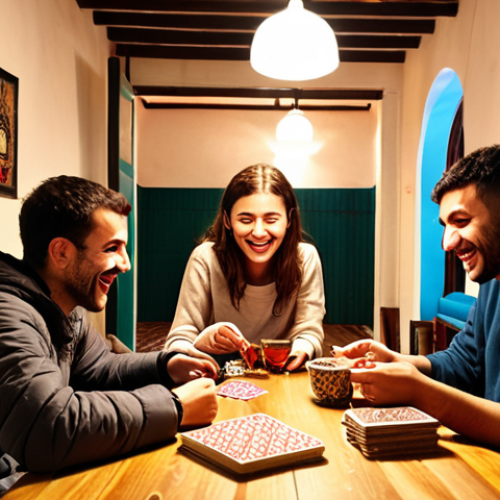 Home 11 **
> A cozy hostel common room in Istanbul, Turkey. Backpackers from various countries are chatting and laughing. Some are using laptops, others are playing cards. Turkish tea glasses and snacks are on the tables. Soft, warm lighting.
**